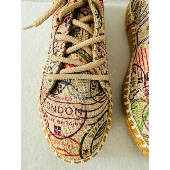 Riviera Corazon Lace Up  Platform Passport Stamp Pattern Espadrille, NWOT - Picture 4 of 8
